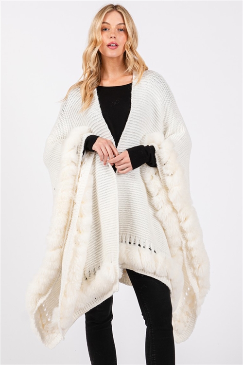 S30-1-1-MS0409 - FAUX FUR TRIM CAPE WITH CLOSURE-IVORY/6PCS