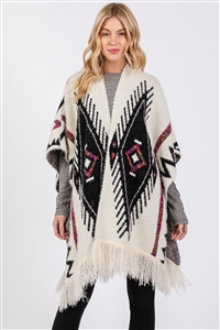 S30-1-1-MS0410 - FUZZY AZTEC PATTERN TASSEL KNIT RUANA/6PCS