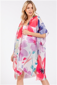 S30-1-1-MS0415 - WATERCOLOR FLOWER PRINT KIMONO-CORAL/6PCS