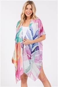 S30-1-1-MS0417 - WATERCOLOR LEAVES PRINT KIMONO-PINK/6PCS