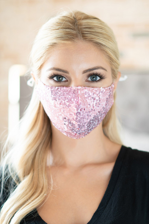 S4-7-3-MSK2000PK PINK GLITTER SEQUINS FASHION FACE MASK W/ FILTER POCKET/6PCS ***WARNING: California Proposition 65***