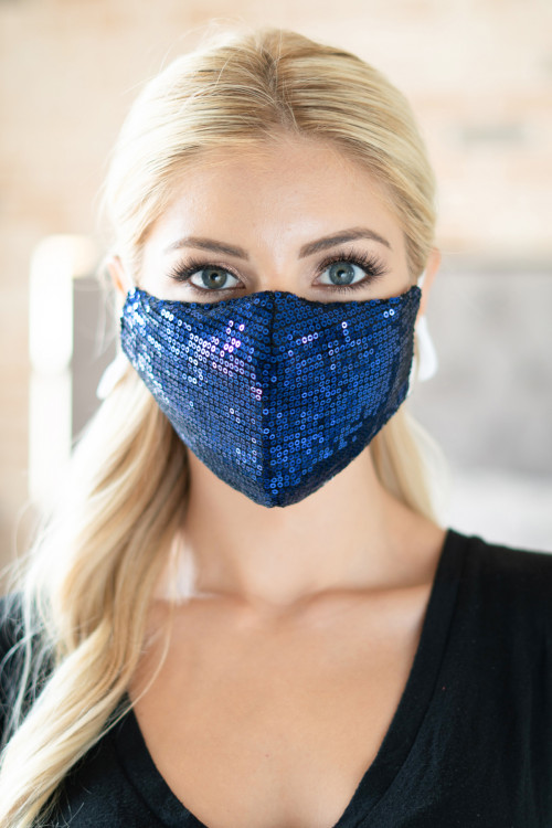 S4-9-3-MSK2001BL BLUE GLITTER SEQUINS FASHION FACE MASK W/ FILTER POCKET/6PCS  ***WARNING: California Proposition 65***