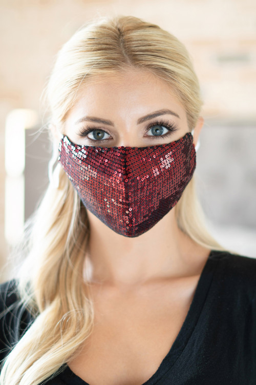 S4-9-2-MSK2001RD RED GLITTER SEQUINS FASHION FACE MASK W/ FILTER POCKET/6PCS  ***WARNING: California Proposition 65***