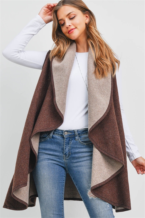 S3-4-1-MSV0001DT - TWO TONE REVERSIBLE SHAWL VEST DEEP - TAUPE/6PCS