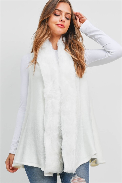 S27-8-1-MSV0004 IV - FLUFFY FUR TRIMMED VEST - IVORY/6PCS