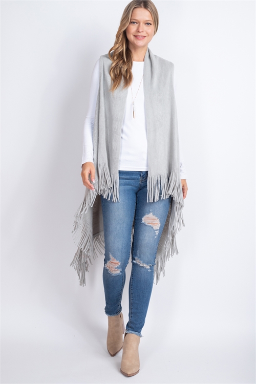 S30-1-1-MI-MSV0006GR - SOLID FRINGE KNIT VEST GRAY /6PCS