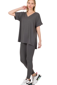 S11-2-2/S11-1-1-MTMP-57023-I-ASHGY - BRUSHED DTY MICROFIBER LOUNGEWEAR SET- ASH GREYY 1-1-1-1