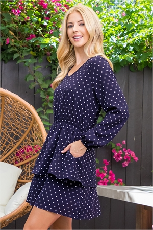 S7-1-4-MUD10029-NV - POLKA DOT PUFF SLEEVE RUFFLE HEM DRESS- NAVY 2-2-2