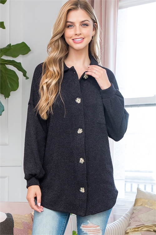 S14-9-4-MUT20012-BK-1 - LONG SLEEVE BUTTON DOWN TOP- BLACK 1-2-2