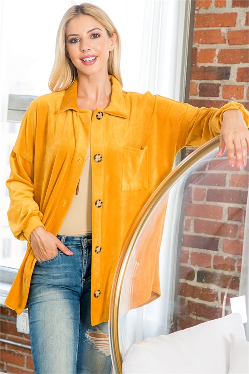 S8-4-2-MUT20016-LTMU - VELVET CORDUROY BUTTON DOWN SHACKET- LIGHT MUSTARD 2-2-2 (NOW $5.75 ONLY!)