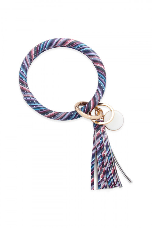 SA4-1-2-MYB1034-27 MULTI COLOR LEATHER COATED KEY RING WITH PENDANT CHARM AND LEATHER TASSEL/6PCS