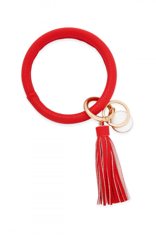 S7-6-3-MYB1034-3RD RED LEATHER COATED KEY RING WITH PENDANT CHARM AND LEATHER TASSEL/6PCS