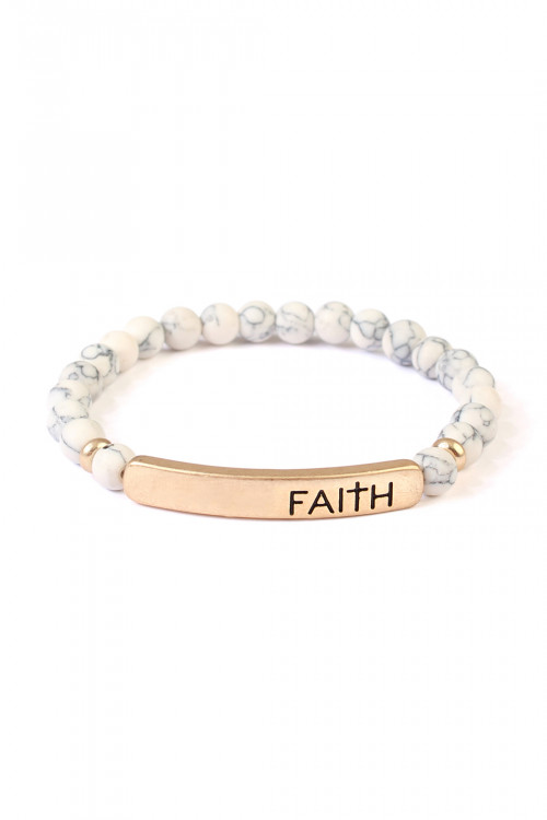 S28-7-4-MYB1044WHG WHITE FAITH NATURAL STONE STRETCH BRACELET/6PCS