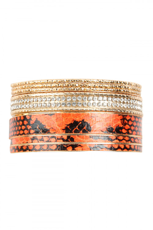 A2-3-1-MYB1081OR ORANGE MULTI LINE SNAKE SKIN PRINTED BANGLE/6PCS