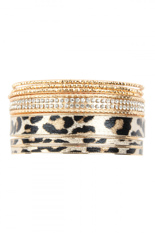 A3-3-1-MYB1082GD GOLD MULTI LINE LEOPARD PRINTED BANGLES/6PCS