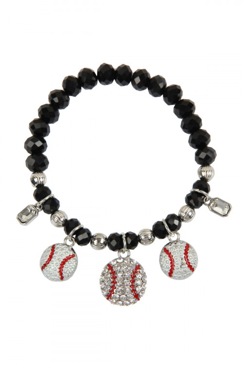 S6-5-4-MYB1123BAS BASEBALL RONDELLE BEADS CHARM BRACELET/6PCS