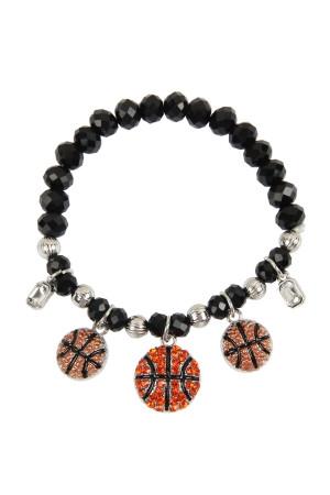 A2-5-1-MYB1123BSK-1 BASKETBALL RONDELLE BEADS CHARM BRACELET/1PC