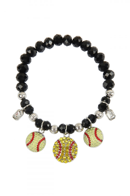 A2-1-2-MYB1123SF SOFTBALL RONDELLE BEADS CHARM BRACELET/6PCS