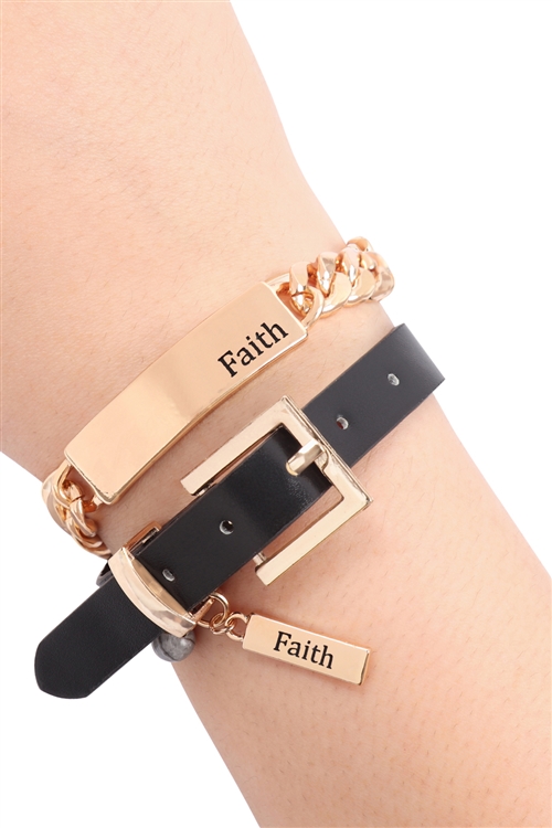 S20-11-1-MYB1238BK-FAITH CHARM  CHAIN-LEATHER BRACELET/CHOKER-BLACK/6PCS