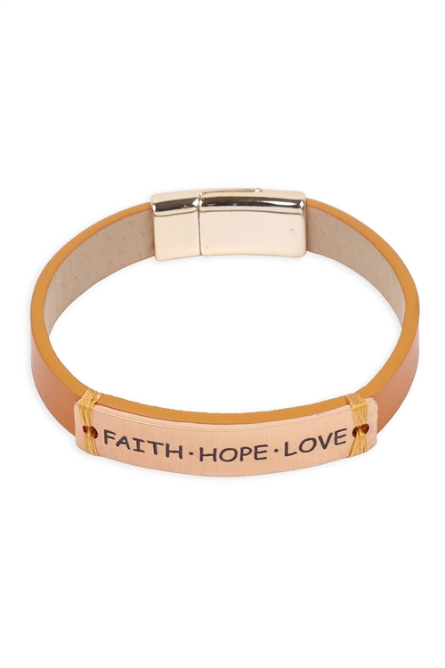 S2-6-2-MYB1398BGBR-FAITH HOPE LOVE STRAP MAGNETIC LOCK BRACELET-BROWN/6PCS (NOW $ 1.25 ONLY!)