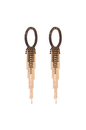 S7-5-3-MYE1019GDBK GOLD BLACK OVAL SHAPE TASSEL EARRING/6PAIRS