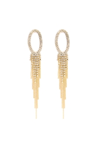 S6-6-1-MYE1019GDCLR GOLD CLEAR OVAL SHAPE TASSEL EARRING/6PAIRS