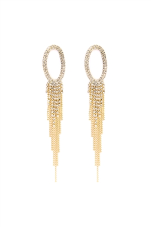 S6-6-1-MYE1019GDCLR GOLD CLEAR OVAL SHAPE TASSEL EARRING/6PAIRS