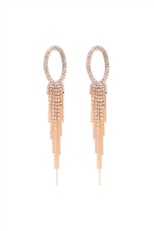 S21-8-4-MYE1019RGCLR-1 ROSE GOLD CLEAR OVAL SHAPE TASSEL EARRING/1PAIR