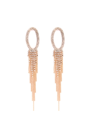 S21-8-4-MYE1019RGCLR ROSE GOLD CLEAR OVAL SHAPE TASSEL EARRING/6PAIRS