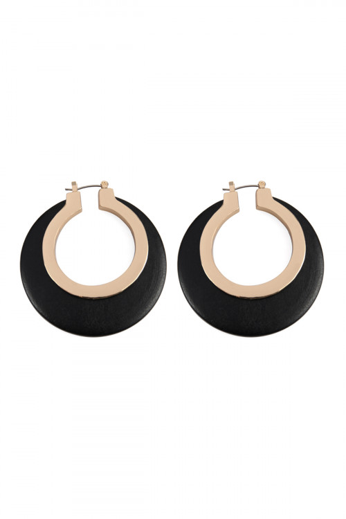 SA3-2-2-MYE1028BK BLACK WOOD IN METAL HINGE HOOP EARRINGS/6PAIRS