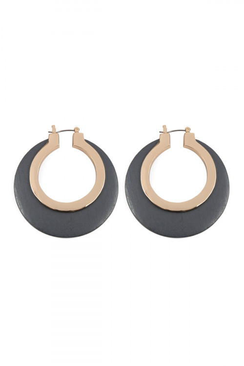 S22-2-3-MYE1028GY GRAY WOOD IN METAL HINGE HOOP EARRINGS/6PAIRS