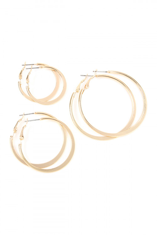 S19-8-4-MYE1036G GOLD PINCHED HOOP 3PAIR EARRING SET/6SETS