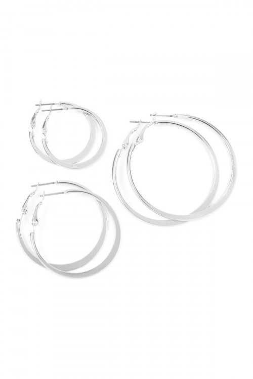 S19-8-4-MYE1036R SILVER PINCHED HOOP 3PAIR EARRING SET/6SETS