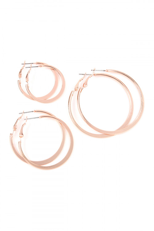 S19-8-4-MYE1036RG ROSE GOLD PINCHED HOOP 3 PAIR EARRING SET/6SETS