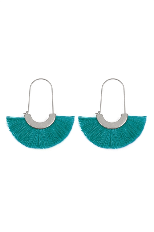 SA3-1-2-MYE1038MSTQ - MATTE SILVER TURQUOISE FAN SHAPE DROP HOOP EARRINGS/6PAIRS