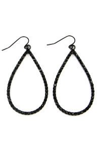 S7-5-4-MYE1039BKBK BLACK RHINESTONES TEARDROP HOOK EARRINGS/6PAIRS