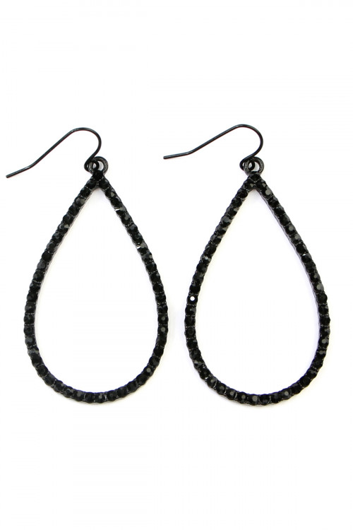 A1-5-4-MYE1039BKBK BLACK RHINESTONES TEARDROP HOOK EARRINGS/6PAIRS