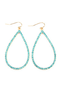 SA3-1-4-MYE1039GDAQ GOLD AQUA RHINESTONES TEARDROP HOOK EARRINGS/6PAIRS