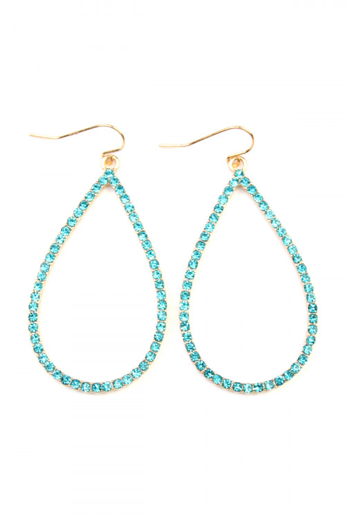 SA3-1-4-MYE1039GDAQ GOLD AQUA RHINESTONES TEARDROP HOOK EARRINGS/6PAIRS