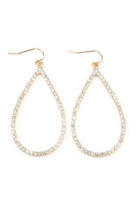 SA4-3-4-MYE1039GDCL GOLD CLEAR RHINESTONES TEARDROP HOOK EARRINGS/6PAIRS