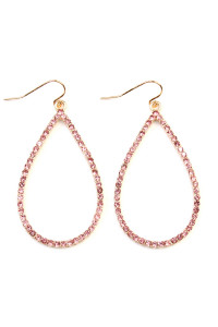 S4-4-2-MYE1039GDPK GOLD PINK RHINESTONES TEARDROP HOOK EARRINGS/6PAIRS