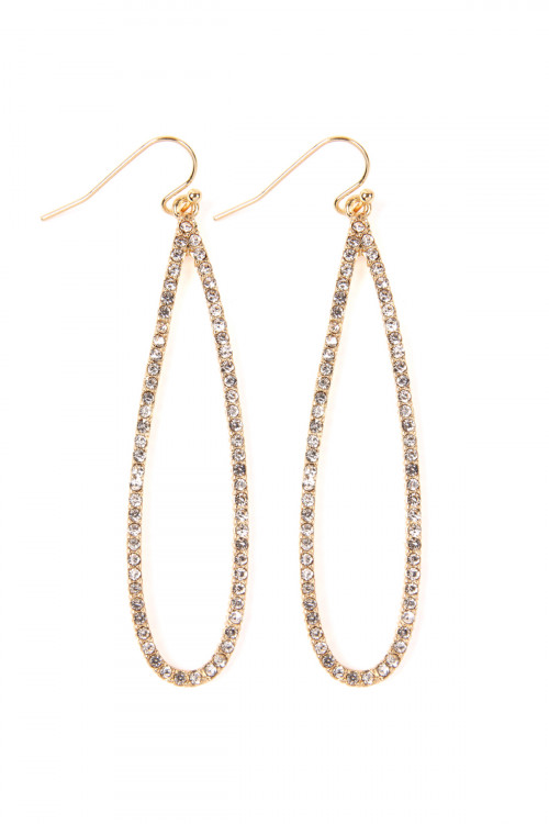 A2-3-4-MYE1047GDCL GOLD CLEAR LONG TEARDROP RHINESTONE EARRINGS/6PAIRS