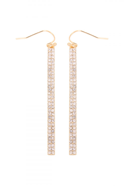 S20-9-3-MYE1048GDCL GOLD CLEAR RHINESTONE BAR DROP EARRINGS/6PAIRS