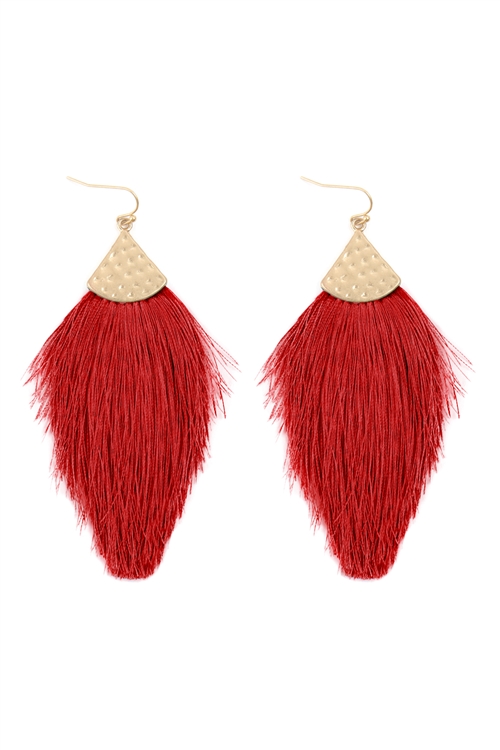 S29-4-3-MYE1056BU -  THREAD TASSEL DROP EARRINGS - BURGUNDY/6PCS