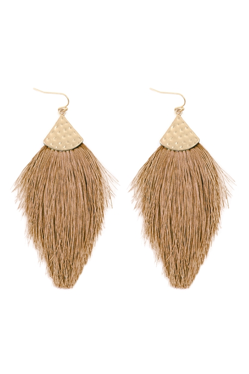 S29-4-3-MYE1056LBR -  THREAD TASSEL DROP EARRINGS - LIGHT BROWN/6PCS