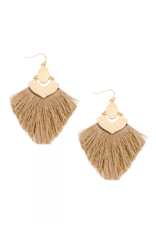 S21-2-4-MYE1057LBR LIGHT BROWN FRINGE TASSEL DROP EARRINGS/6PAIRS