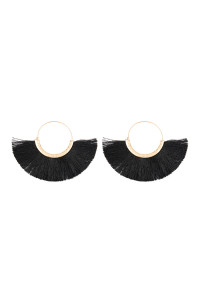 SA3-3-2-MYE1058BK BLACK FAN TASSEL HOOP EARRINGS/6PAIRS