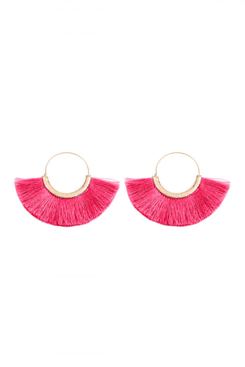 SA3-2-3-MYE1058HPK HOT PINK FAN TASSEL HOOP EARRINGS/6PAIRS