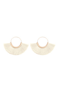 S24-8-3-MYE1058IV IVORY FAN TASSEL HOOP EARRINGS/6PAIRS