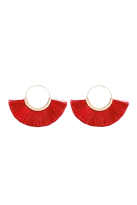 S24-8-3-MYE1058RED - RED FAN TASSEL HOOP EARRINGS/6PAIRS